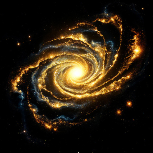 Blue and gold swirling galaxy art