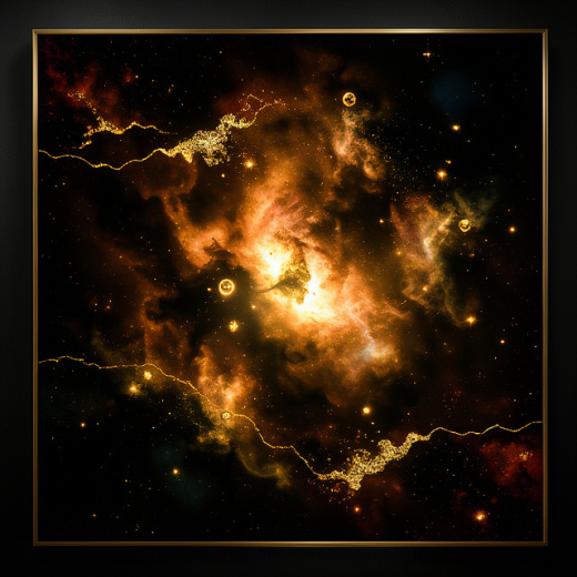 Luxurious golden galaxy art print